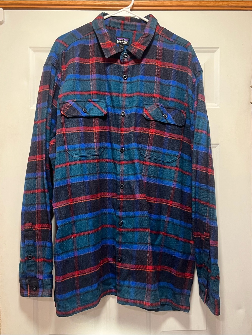 Patagonia Red, Blue, Green, & Black Plaid Button-Down Flannel Shirt
